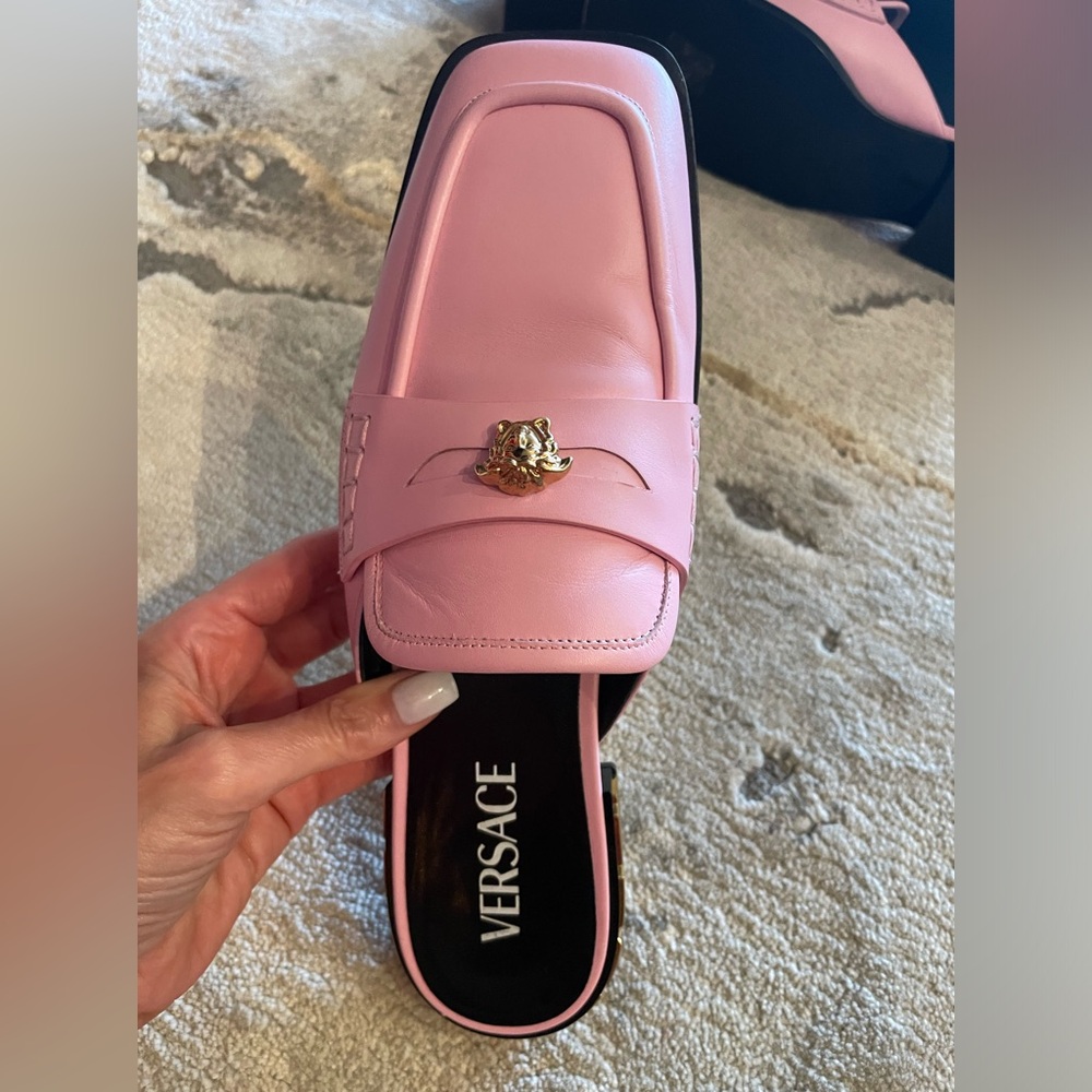 Versace Medusa gold key loafer slides